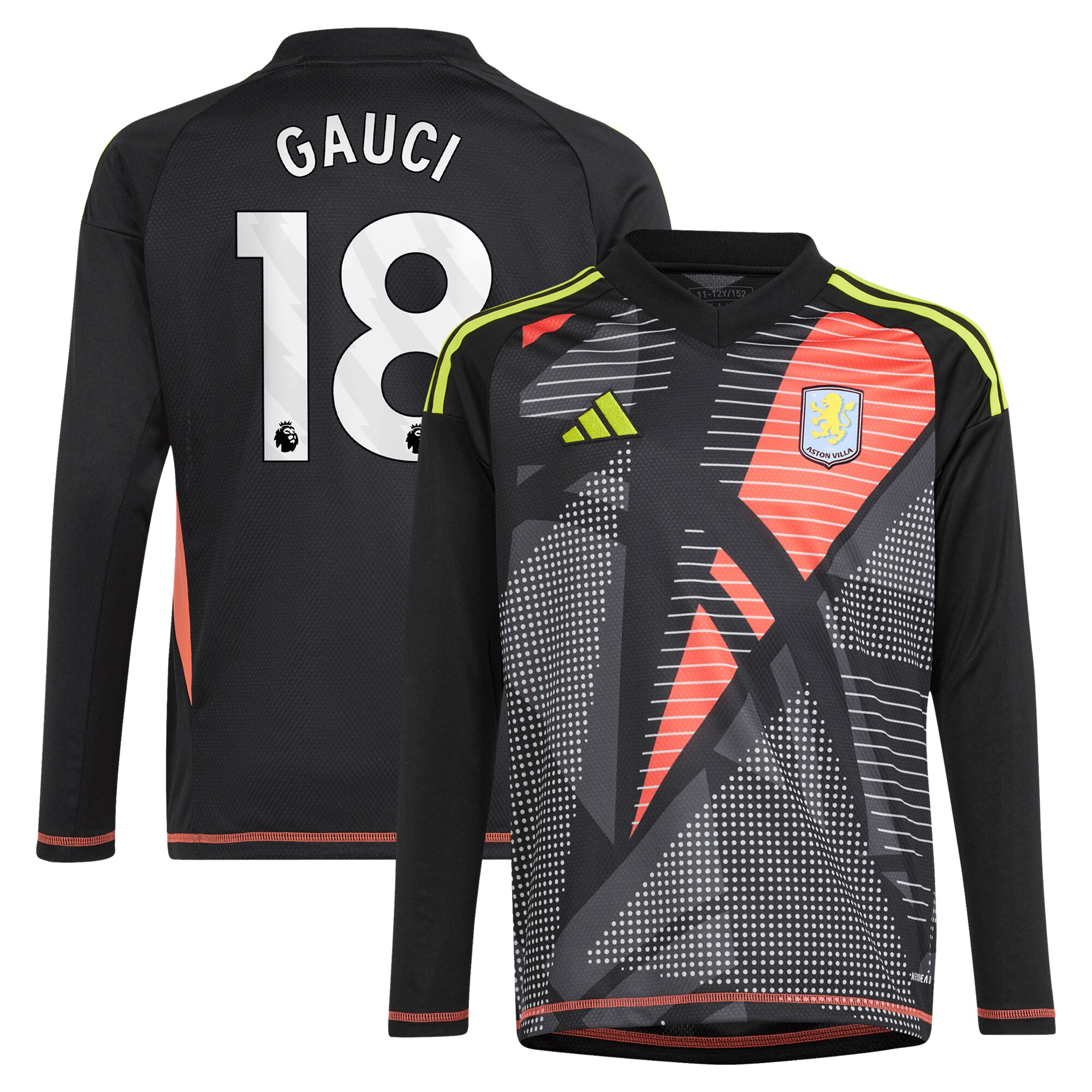 aston villa adidas goalkeeper shirt 2024-25 – long sleeve – kids with gauci 18 printing – 202029323 Collection | Official Aston Villa Jerseys