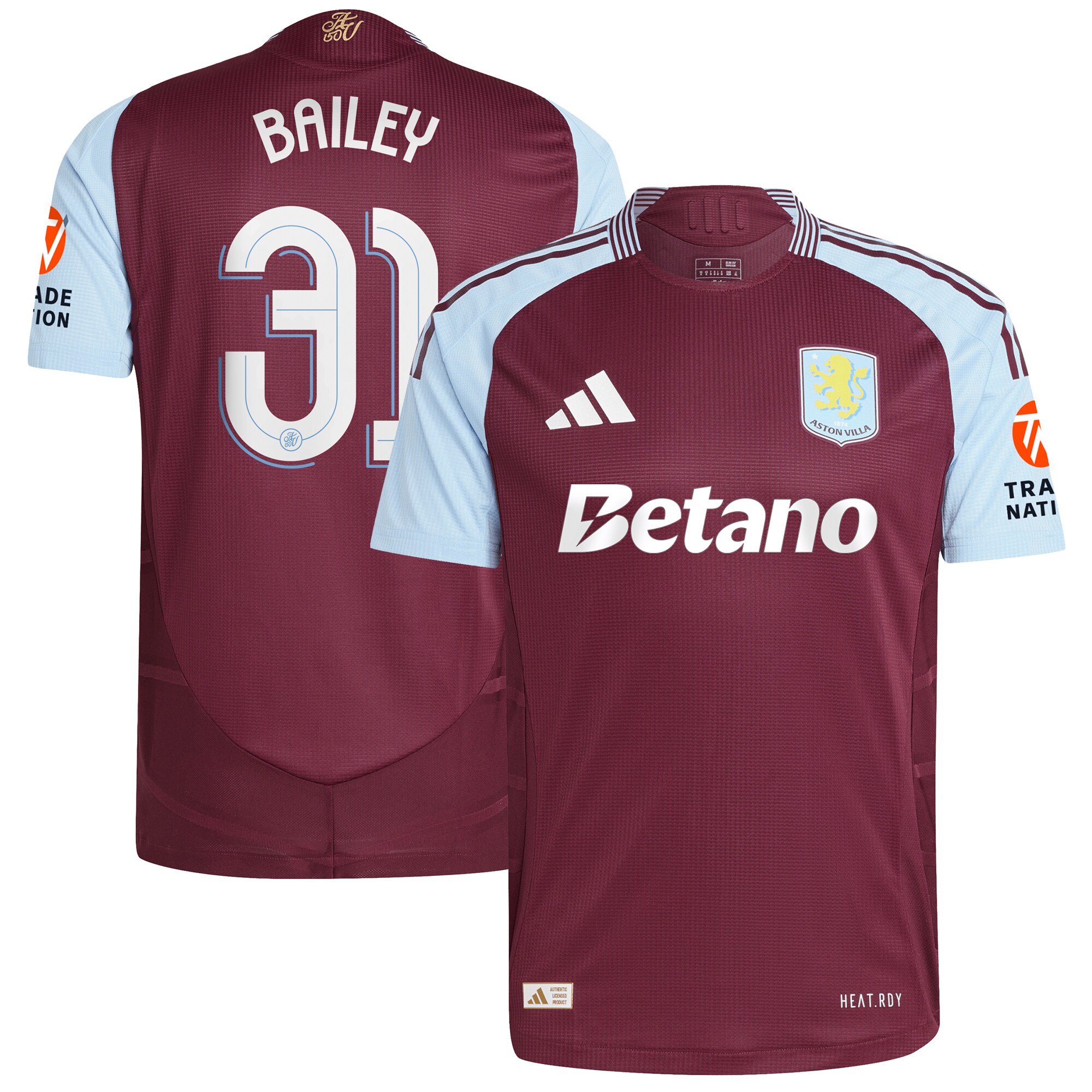 aston villa adidas home authentic shirt 2024-25 with bailey 31 cup printing Collection | Official Aston Villa Jerseys