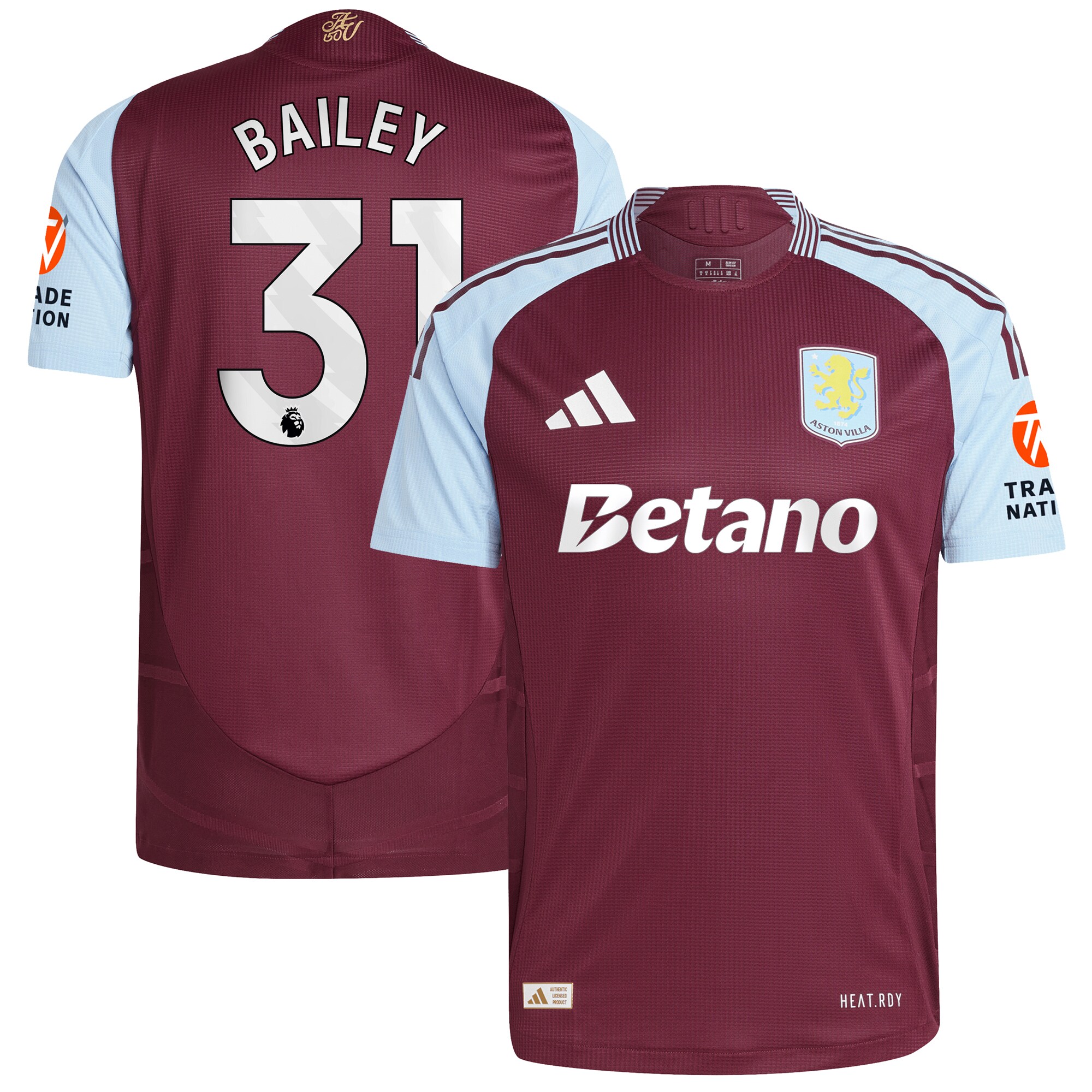 aston villa adidas home authentic shirt 2024-25 with bailey 31 printing Collection | Official Aston Villa Jerseys