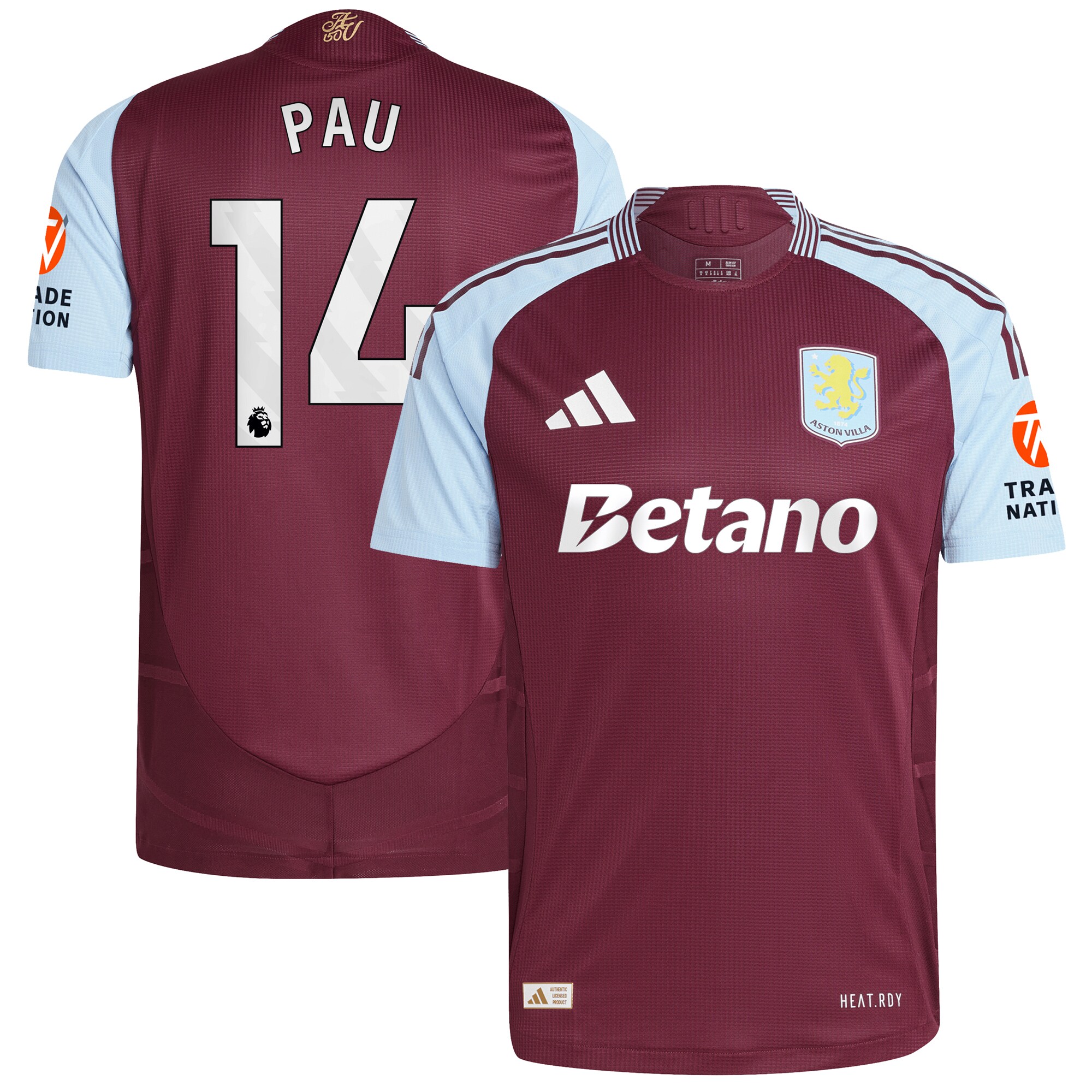 aston villa adidas home authentic shirt 2024-25 with pau 14 printing Collection | Official Aston Villa Jerseys