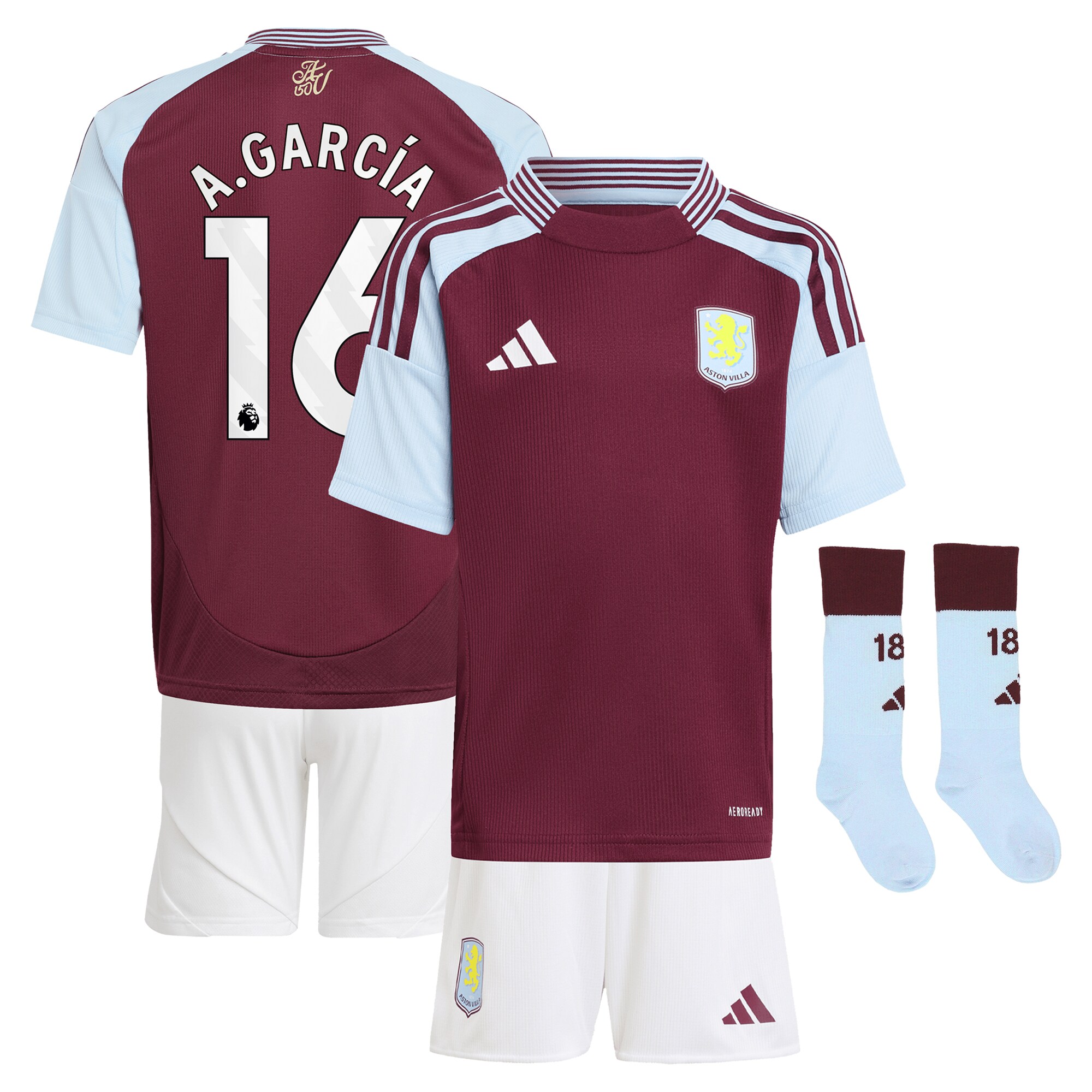 aston villa adidas home mini kit 2024-25 with a.garcía 16 printing Collection | Official Aston Villa Jerseys