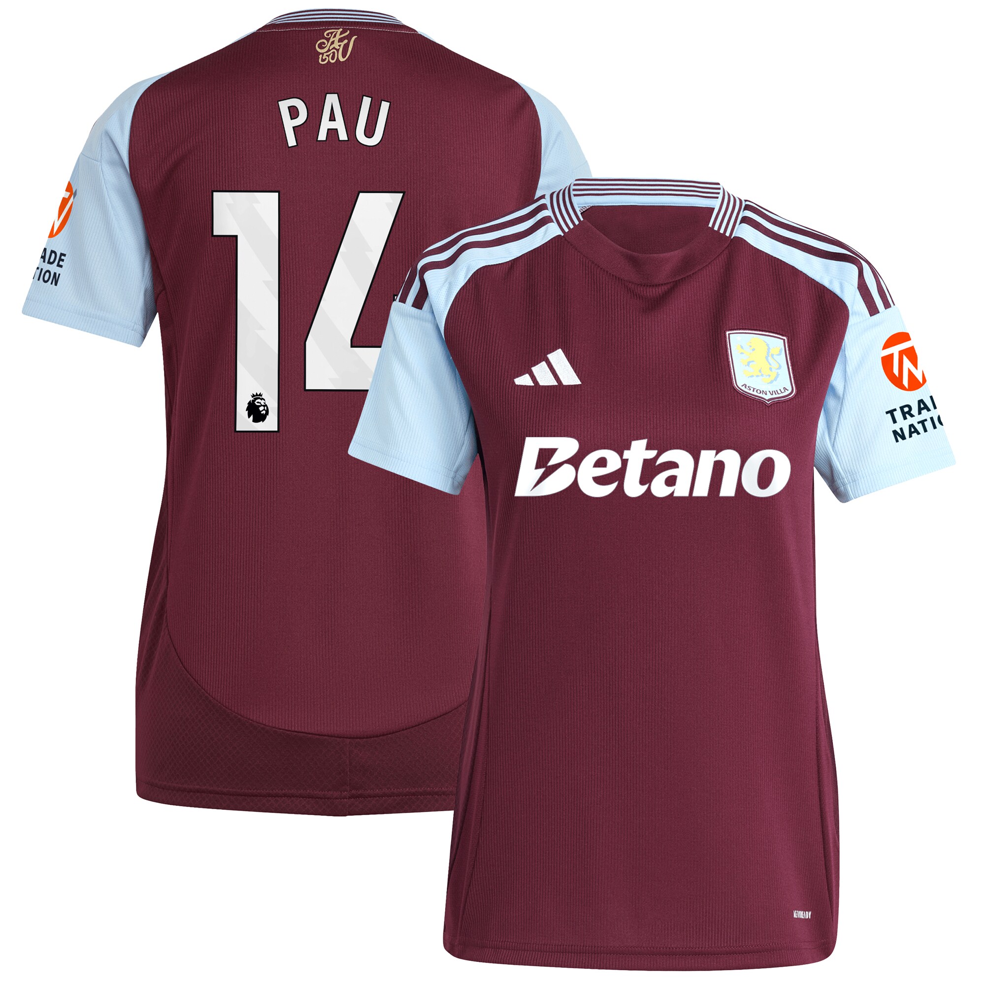 aston villa adidas home shirt 2024-25 – womens with pau 14 printing Collection | Official Aston Villa Jerseys