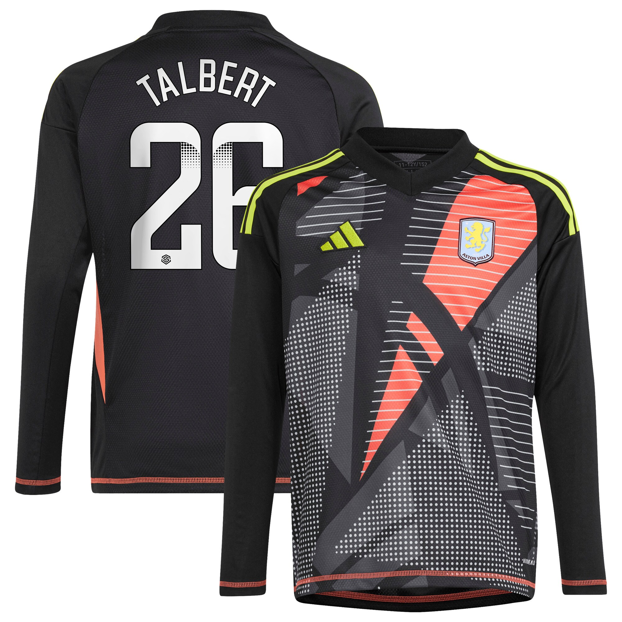 aston villa wsl adidas goalkeeper shirt 2024-25 – long sleeve – kids with talbert 26 printing Collection | Official Aston Villa Jerseys