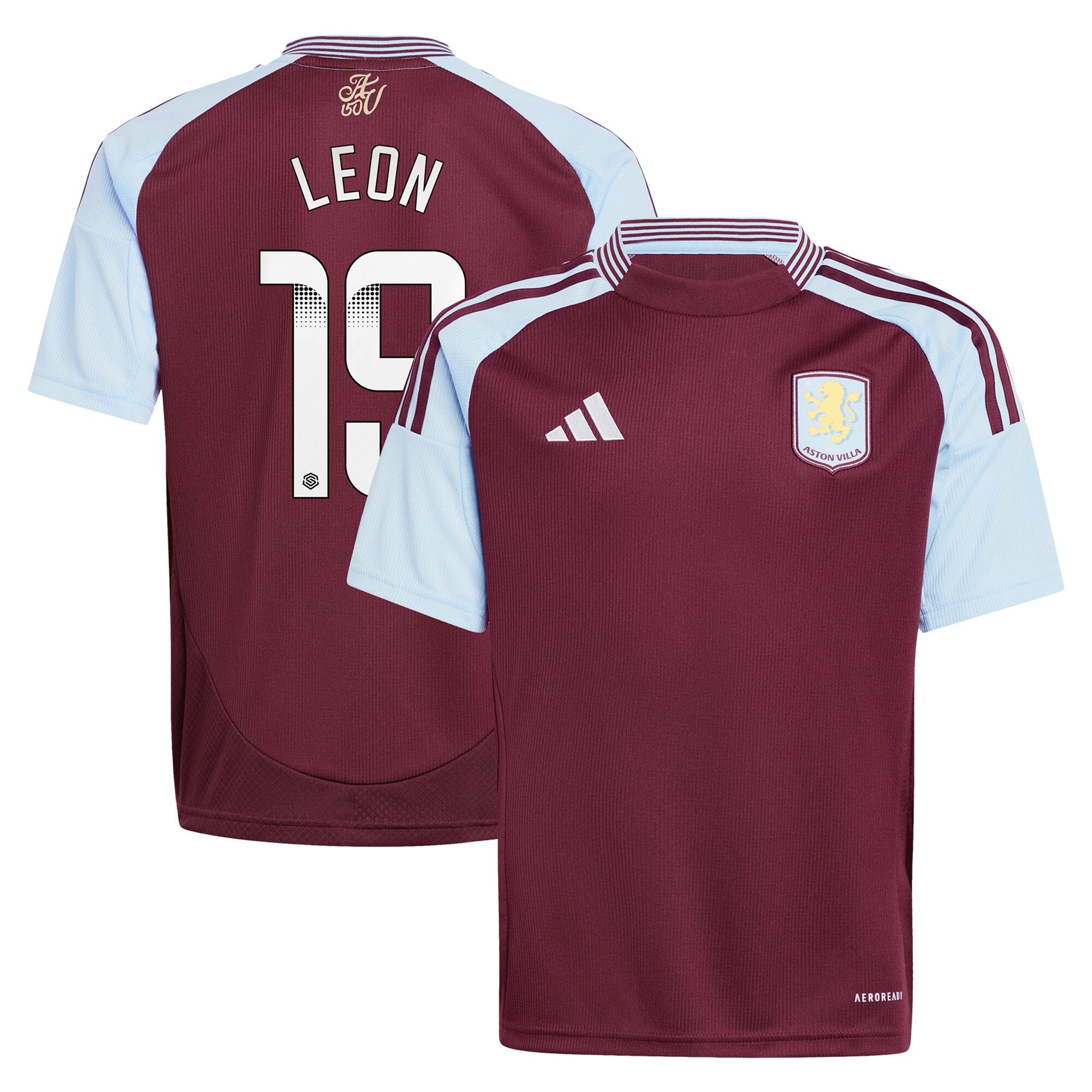 aston villa wsl adidas home shirt 2024-25 – kids with leon 19 printing Collection | Official Aston Villa Jerseys