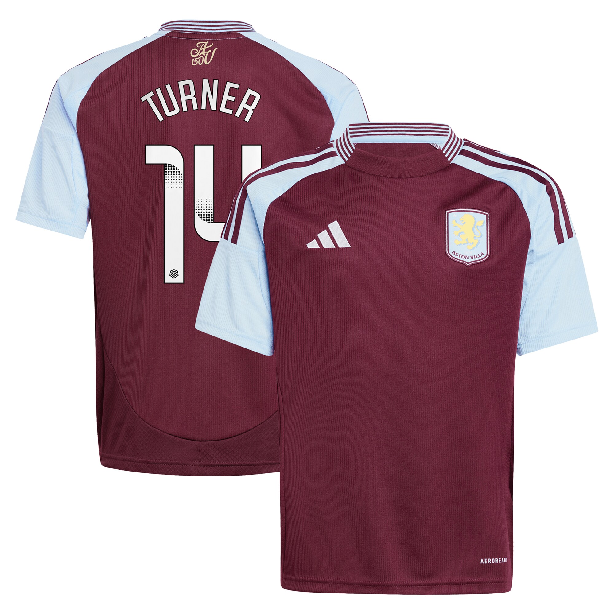 aston villa wsl adidas home shirt 2024-25 – kids with turner 14 printing Collection | Official Aston Villa Jerseys